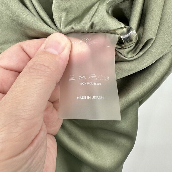 MILLA maxi dress satin off the shoulder ruched waist slipdress olive green S - Picture 12 of 12